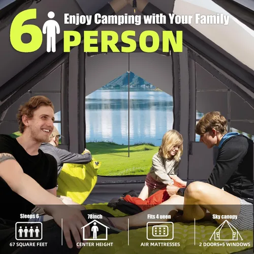 Miniatura 3 de Tienda de campaña inflable con bomba de aire eléctrica, Oxford resistente 420D, inflado automático de 5 minutos, tragaluz panorámico de observación