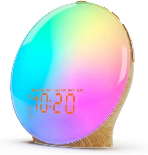 Miniatura 10 de JALL Reloj despertador Sunrise para dormitorios con máquina de sonido de ruido blanco, despertador de luz despertador para personas que duermen
