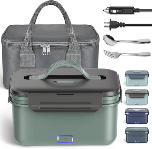 Miniatura 11 de Vingud Lonchera eléctrica inalámbrica para adultos, lonchera térmica recargable de 1.8 L, calentador de alimentos, lonchera portátil autocalentable