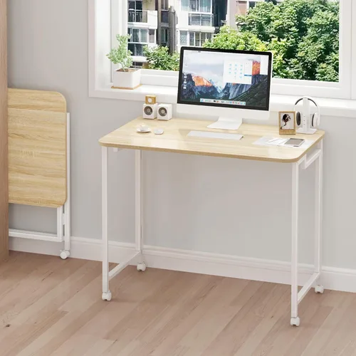 Miniatura 3 de JSB Pequeño escritorio plegable para computadora con bolsa de almacenamiento y gancho para escritura, mesa de trabajo industrial moderna