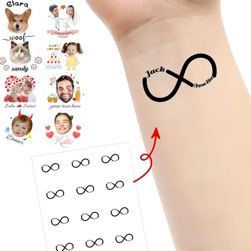Miniatura 23 de Tatuajes personalizados temporales personalizados temporales con nombre, logotipo, foto facial para adultos, boda, cumpleaños, San Valentín