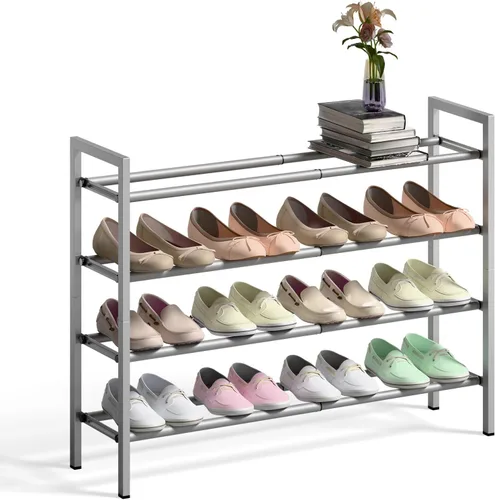 Miniatura 9 de Bumusty Zapatero expandible de 2 niveles para armario, zapatero ajustable de 18 a 33 pulgadas para espacios pequeños, organizador de zapatos pequeño