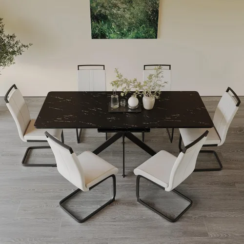 Miniatura 10 de Mesa de comedor de mármol para 4-8, mesa de comedor extensible de 62.4 a 78.15 pulgadas, mesa de cocina moderna, mesa rectangular que ahorra espacio