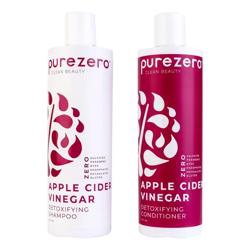 Purezero Set de champú y acondicionador de vinagre de sidra de manzana, desintoxicación del cuero cabelludo y el cabello, pH equilibrado, aumenta la