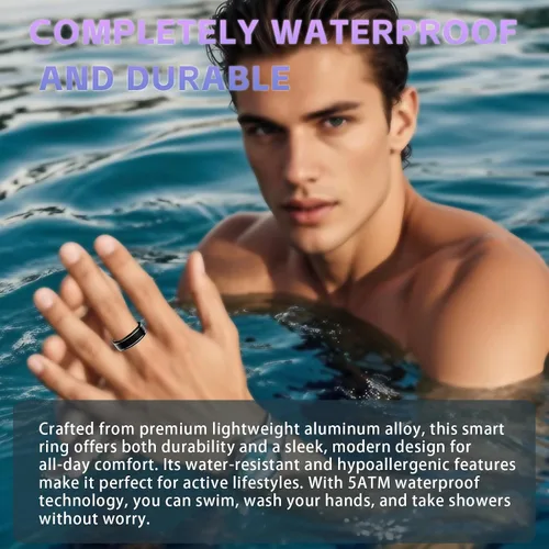 Miniatura 8 de Anillo Rastreador de Actividad para Hombres – Anillo Inteligente con Monitor de Frecuencia Cardíaca, SpO2, Presión Arterial, Monitoreo del Sueño