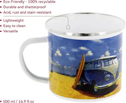 Miniatura 2 de BRISA VW Collection - Taza grande esmaltada para café y té Volkswagen para acampar y al aire libre, T1 autobús autocaravana