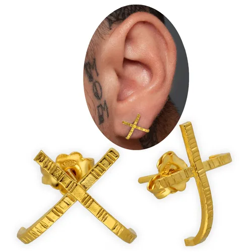 Handmade stud earrings Gold sterling silver stud earrings for men X earrings men huggie earring studs men black earrings goth jewelry gothic