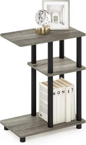 Miniatura 12 de Furinno Turn-N-Tube - Mesa auxiliar en forma de C con ruedas, robre francés gris/negro Roble francés gris/negro.