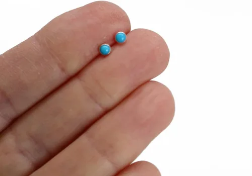 Miniatura 4 de Pequeños aretes de tuerca con piedras preciosas de 0.118 in para mujeres y niñas, bisel redondo de plata de ley 925