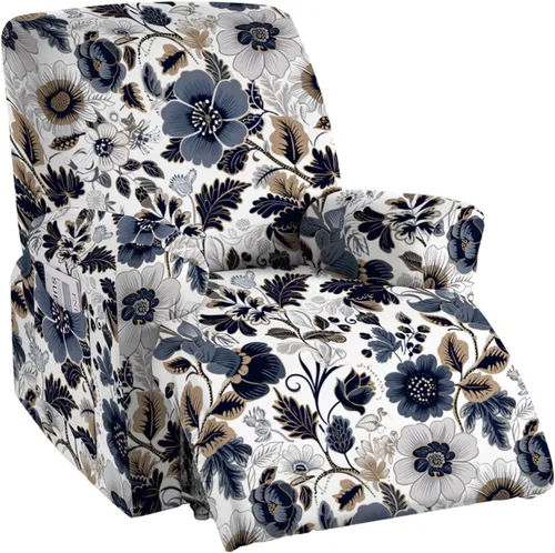 Miniatura 30 de CRFATOP Funda para sillón reclinable con estampado floral con bolsillos, funda única para sillón reclinable, 4 piezas, funda para sillón reclinable