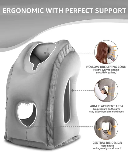 Miniatura 3 de Almohada inflable de viaje mejorada para avión, almohada para cabeza y cuello, fácil de inflar y desinflar almohada de vuelo con válvula súper