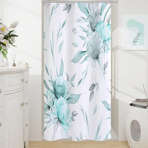 Miniatura 13 de Litabel Cortina de ducha bohemia con estampado floral de acuarela azul y gris, estilo de pintura de tinta, cortinas de ducha de flores y hojas