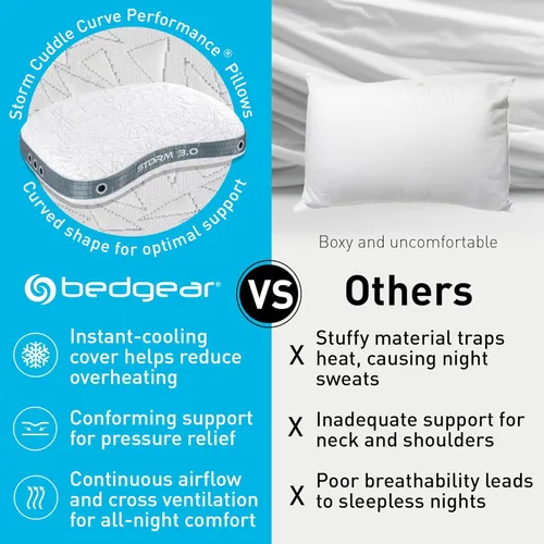 Miniatura 5 de Bedgear Storm Cuddle Curve - Almohada de rendimiento – Tamaño 3.0 – Almohada de cama refrescante para personas que duermen de lado – Firmeza media