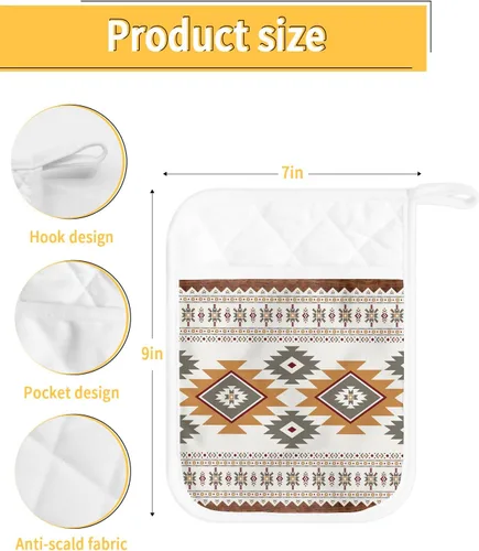 Miniatura 3 de Paquete de 5 soportes para ollas de bolsillo, almohadillas calientes geométricas del suroeste para cocina, aislantes de calor, color beige