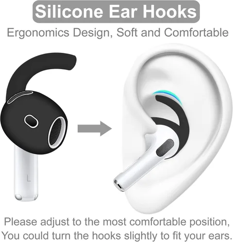 Miniatura 3 de 5 pares de ganchos para las orejas para AirPods, 4 ganchos para las orejas, alas de silicona de repuesto, diseño ergonómico, soporte antideslizante