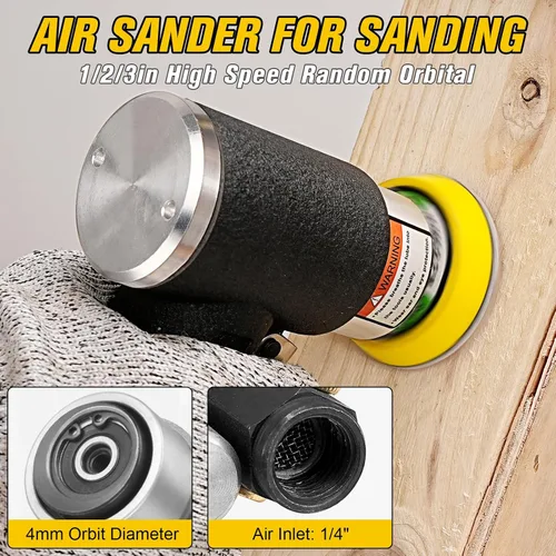 Miniatura 4 de Mini lijadora de aire de 1/2/3 pulgadas para trabajo de carrocería automático, mini pulidora neumática con 45 discos de lijado + 3 almohadillas