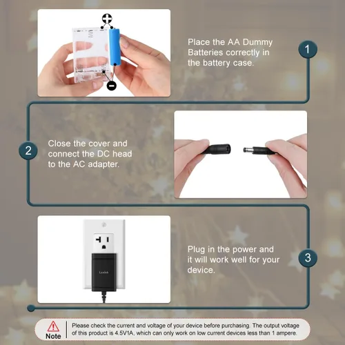 Miniatura 4 de Adaptador de fuente de alimentación AC Lenink para 3 pilas AA, adaptador de reemplazo de pila AA para luz LED, decoraciones (negro)