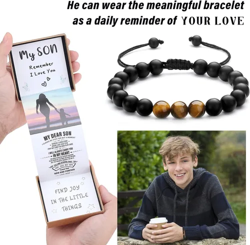 Miniatura 16 de Pulsera de cristal natural para adolescentes, niños, hombres, caja de regalo extraíble especialmente para hijo, nieto, papá, amor en cumpleaños