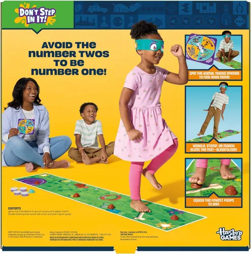 Miniatura 2 de Hasbro Gaming ¡No pises en eso! Juego preescolar I Juego de fiesta de caca con venda en los ojos Spinner con 8 divertidos movimientos de animales