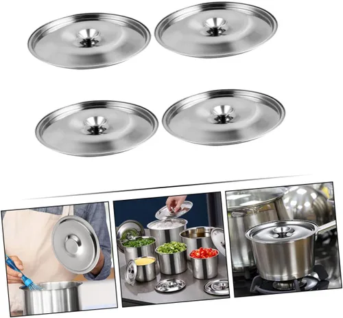 Miniatura 7 de Yardwe Juego de 4 tapas universales de acero inoxidable de 4.72 pulgadas para ollas de aceite, juego de 4 tapas para recipientes de condimentos
