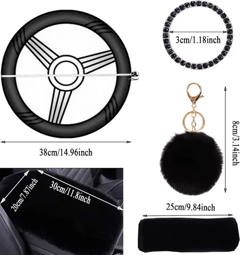Miniatura 4 de Lindo juego de fundas esponjosas para volante, fundas de volante de piel suave y cálida para mujeres/niñas, universal de 15 pulgadas, 1 juego de 8