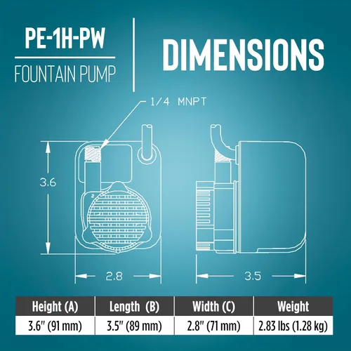 Miniatura 2 de Little Giant PE-1H-PW Bomba sumergible pequeña encapsulada con epoxi de 115 voltios, 1/125 HP, 186 GPH para fuentes y aplicaciones de aguas poco