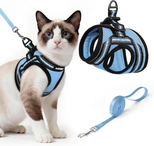 Miniatura 12 de rabbitgoo Juego de arnés y correa para gatos para caminar a prueba de escape, chaleco suave ajustable para gatitos con tira reflectante para gatos