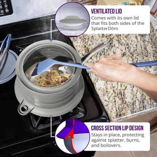 Miniatura 40 de L.I.Q - Protector de salpicaduras de silicona, se adapta a macetas de 8 y 10 pulgadas (20 y 9.8 in), apto para microondas y duradero, incluye tapa