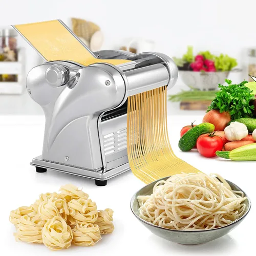 Miniatura 8 de Máquina eléctrica para hacer pasta WICHEMI, rodillo de pasta y espaguetis, prensa de fideos de acero inoxidable de 135W para uso doméstico familiar