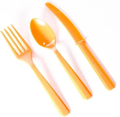 Juego de cubiertos surtidos de plástico de cáscara de naranja (24 piezas) – Utensilios duraderos y elegantes, perfectos para fiestas, eventos y uso