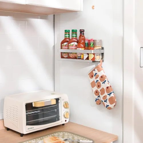 Miniatura 2 de Estante de especias para refrigerador, cocina, hogar, organización y almacenamiento adhesivo (paquete de 2, negro)