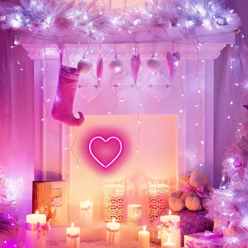 Miniatura 3 de Luces de corazón de neón – Lámpara de corazón LED rosa, decoración para el hogar, regalos colgantes, funciona con USB / pilas para dormitorio, sala