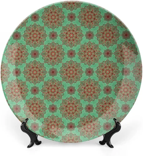 Miniatura 16 de Plato decorativo de 6 pulgadas, artesanía de cerámica turquesa, patrón floral antiguo de cachemira, estampado clásico de Oriente Medio, para colgar