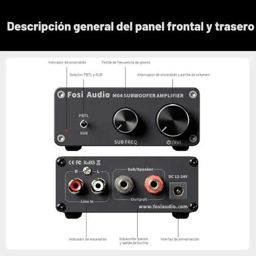 Miniatura 7 de Fosi Audio Amplificador de subwoofer M04 para cine en casa Monocanal Digital Clase D Amplificador de potencia integrado para altavoces pasivos