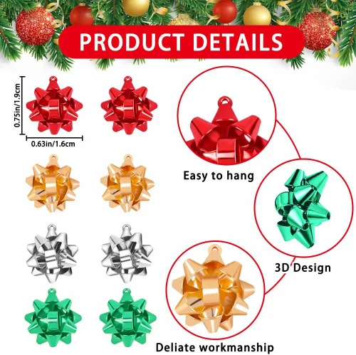 Miniatura 2 de JOICEE - 24 piezas de dijes de Navidad para hacer joyas, lazos de regalo de cinta metálica de Navidad, dijes para pulsera, collar, aretes, Rojo