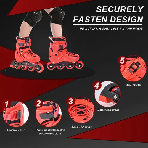 Miniatura 4 de Patines en línea ajustables para niñas y niños con 8 ruedas, patines en línea para niños, jóvenes, principiantes, niños grandes para jugar