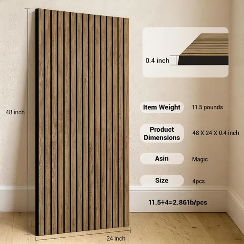Miniatura 4 de 4 paneles de pared de listones de madera acústica 3D, absorción de sonido con cancelación de ruido, decoración de pared interior de teca natural