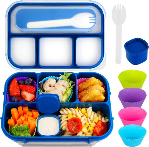 Miniatura 11 de MaMix Lonchera Bento para adultos, lonchera para niños, contenedores de almuerzo para adultos, niños, estudiantes, 44.0 fl oz, 4 compartimentos Azul