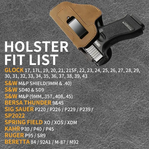 Miniatura 2 de Fundas de pistola para pistolas universales de 0.354 in Funda de cuero de microfibra IWB OWB Fit Glock17/19/42/43X LCP380 Sig XD45/P320 Taurus