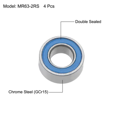 Miniatura 2 de uxcell MR63-2RS Rodamientos de bolas de ranura profunda 0.118 in Diámetro interior 0.236 in OD 0.098 in Diámetro doble sellado de acero cromado azul