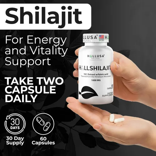 Miniatura 3 de Hallusa HallShilajit - Shilajit del Himalaya 1000 mg, Shilajit para hombres y mujeres, extracto de ácido fúlvico, apoyo energético, 60 cápsulas