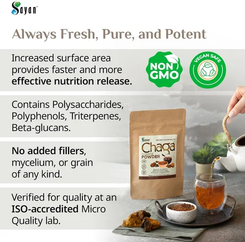 Miniatura 5 de Sayan Siberian Pure - Polvo de chaga grueso crudo de 4 onzas / 3.99 oz – Té súper antioxidante cosechado en bosque silvestre de primera calidad
