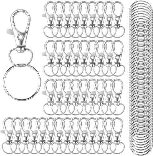 Miniatura 10 de HXSEMAYIG 100 piezas de ganchos para llavero con anillos de llavero, cierres de langosta giratorios de metal, para clip de llavero, manualidades