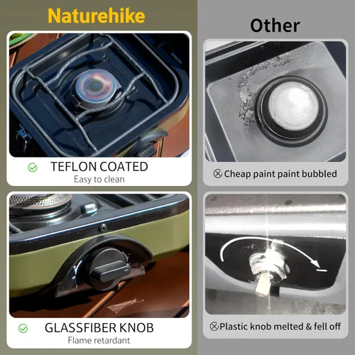 Miniatura 4 de Naturehike Estufa de camping plegable de 2 quemadores con plancha, estufa de gas de isobutano portátil para campamento con quemadores ajustables