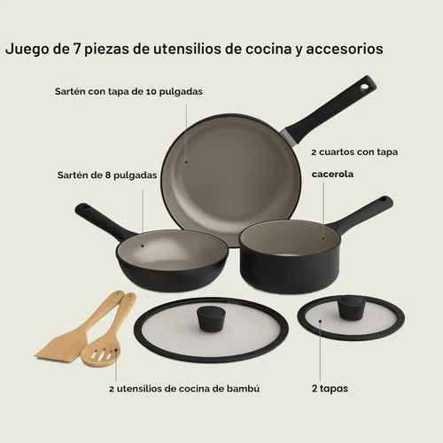 Miniatura 3 de BELLA - Juego de 7 piezas de utensilios de cocina con revestimiento antiadherente EverGood™ de cerámica, apto para lavavajillas y horno, compatible
