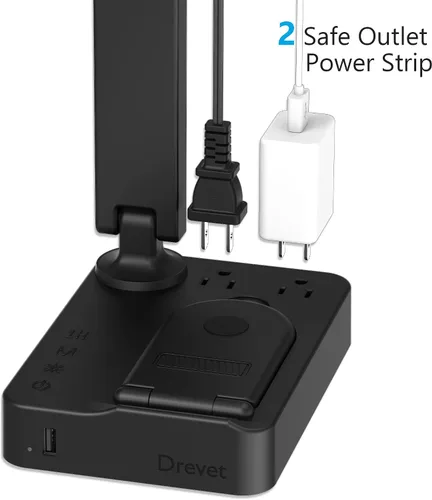 Miniatura 5 de Drevet Lámpara de escritorio LED con cargador inalámbrico, luz de mesa de escritorio con puerto de carga USB y 2 tomas de corriente, 3 modos