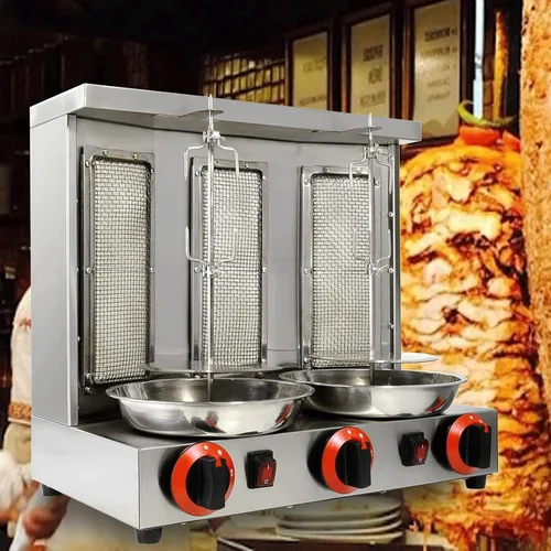 Miniatura 6 de Máquina Shawarma XGN Parrilla de Kebab Vertical Asador Giratorio con 3 Quemadores y 2 Espetos Giratorios Automáticos para Rosticería de Carne, Asado