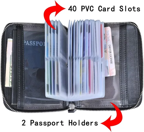 Miniatura 6 de Yuhan Pretty Cartera grande de cuero para pasaporte con 42 ranuras para tarjetas de crédito