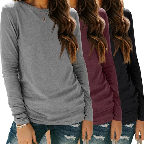 Miniatura 40 de SUNBS Paquete de 3 camisas de manga larga para mujer, ajuste holgado, ropa de otoño, ropa de moda 2025, camisetas básicas de entrenamiento, trajes