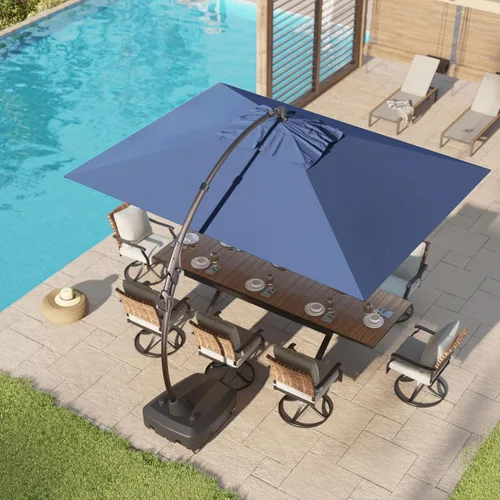 Miniatura 13 de Grand Patio 9x12 pies Sombrilla voladiza con base y funda para exterior, sombrilla rectangular de aluminio para terraza y jardín (Champán, 9x12 pies)
